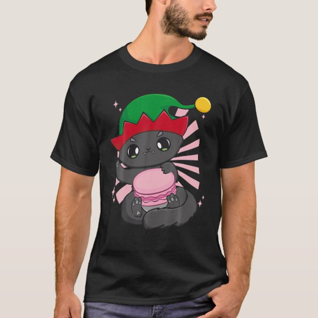 Camiseta Cat Macaron Cute Anime Manga Elf Kawaii Neko Otaku (Anverso)