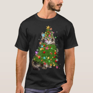 Camiseta Cat Maine Coon Christmas Tree Holiday Cat Aovers X