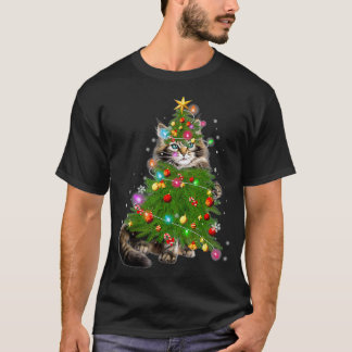 Camiseta Cat Maine Coon Christmas Tree Holiday Cat Lovers X