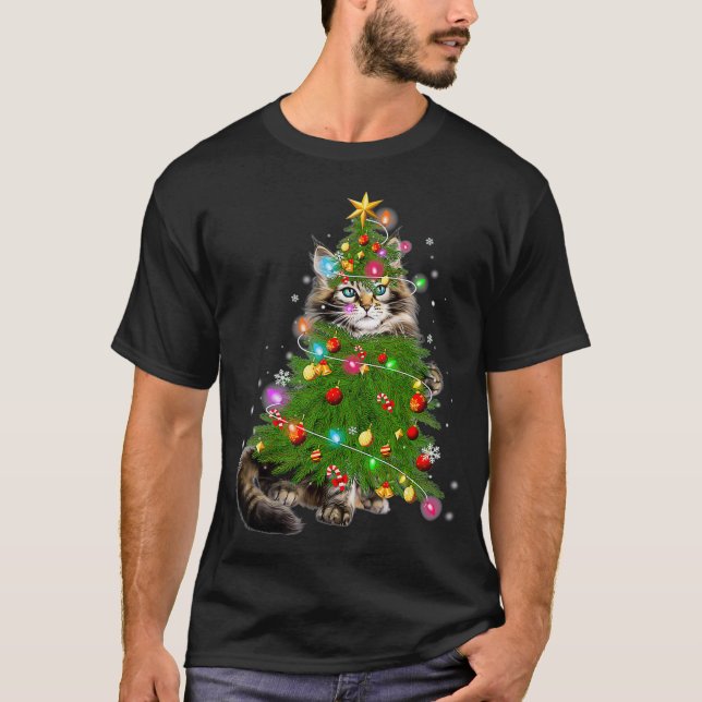 Camiseta Cat Maine Coon Christmas Tree Holiday Cat Lovers X (Anverso)