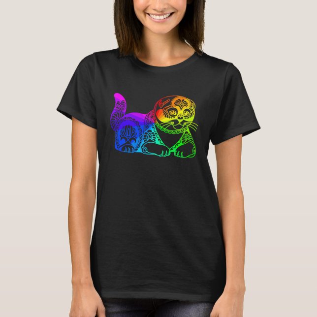 Camiseta Cat Mandala Rainbow Kitty Geometric Yoga Meditatio (Anverso)
