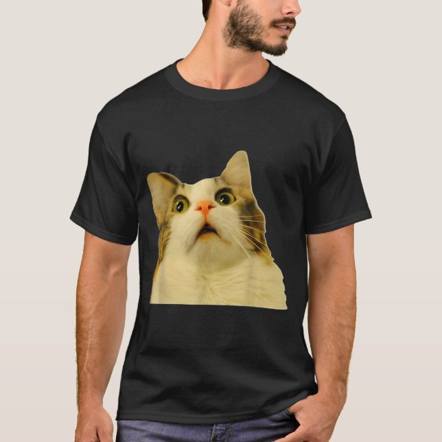 Camiseta Cat Meme Shock Cat Face Funny Meme Cat Silly Gift  (Anverso)
