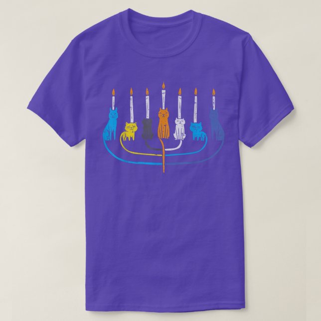 Camiseta Cat Menorah Cute Jewish Kitten Hanukkah Chanukah P (Diseño del anverso)