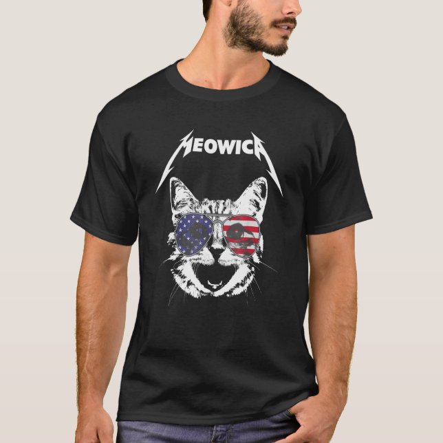 Camiseta Cat Meowica 4 De Julio Banda Rock De Bandera Estad (Anverso)