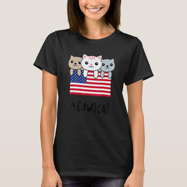 Camiseta Cat Meowica Independence Day Patriot USA Flag (Anverso)