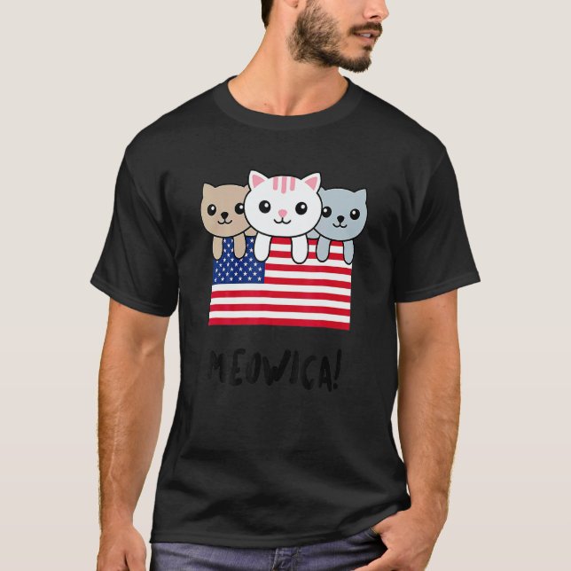 Camiseta Cat Meowica Independence Day Patriot USA Flag (Anverso)