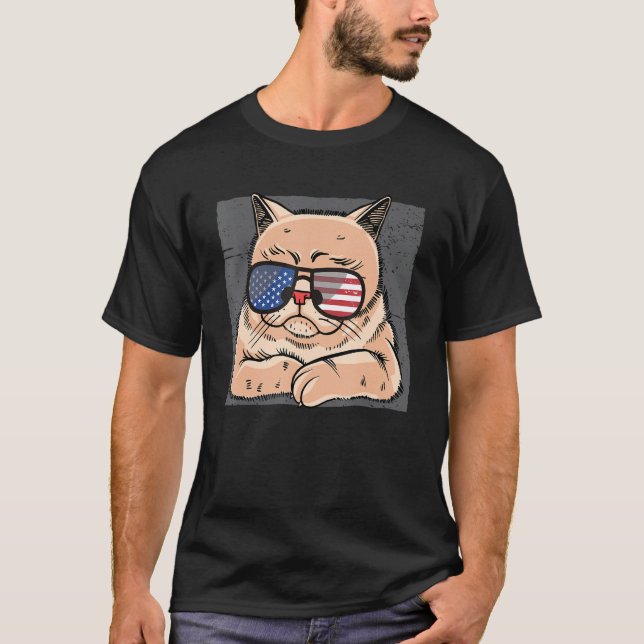 Camiseta Cat Meowica Usa Flag Gafas De Sol Para Kitten Feli (Anverso)