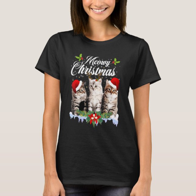 Camiseta Cat Meowy Family Matching Christmas Pajamas Santa  (Anverso)