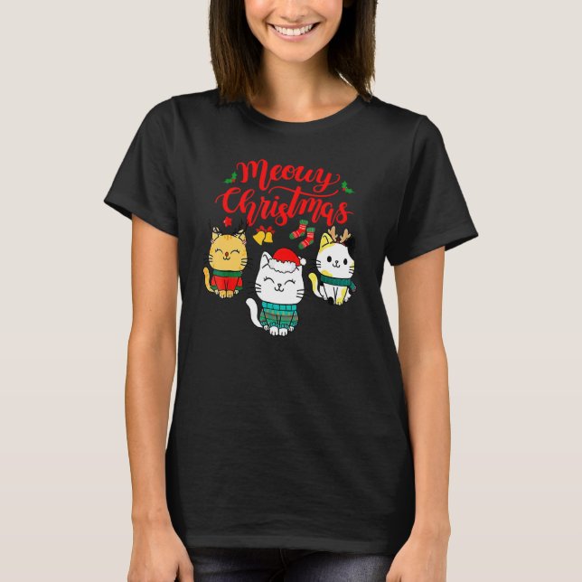 Camiseta Cat Meowy Family Matching Christmas Pajamas Santa  (Anverso)