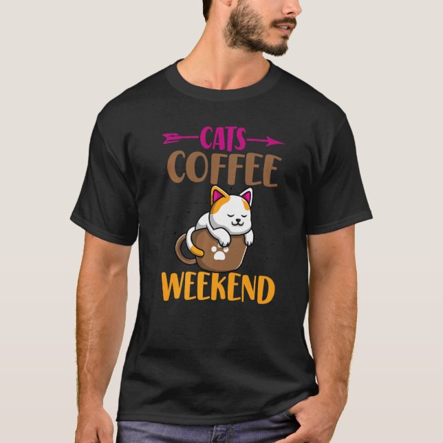 Camiseta Cat Mom Caffeine Cat Gatos Café Fines de semana (Anverso)