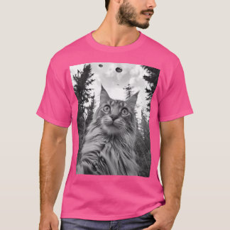 Camiseta Cat Mom Dad - Funny Alien Selfie Maine Coon Ufo