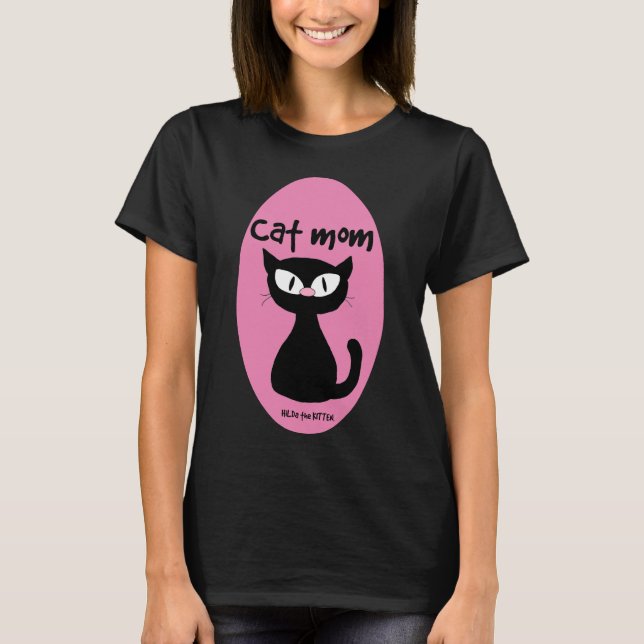 Camiseta CAT MOM felino rosado y negro (Anverso)