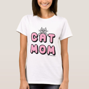 Camiseta "CAT MOM" Impresión rosa negrita