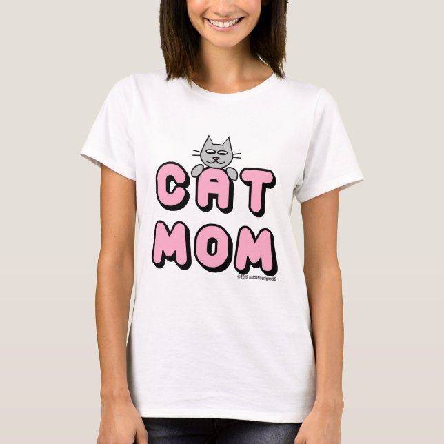Camiseta "CAT MOM" Impresión rosa negrita (Anverso)