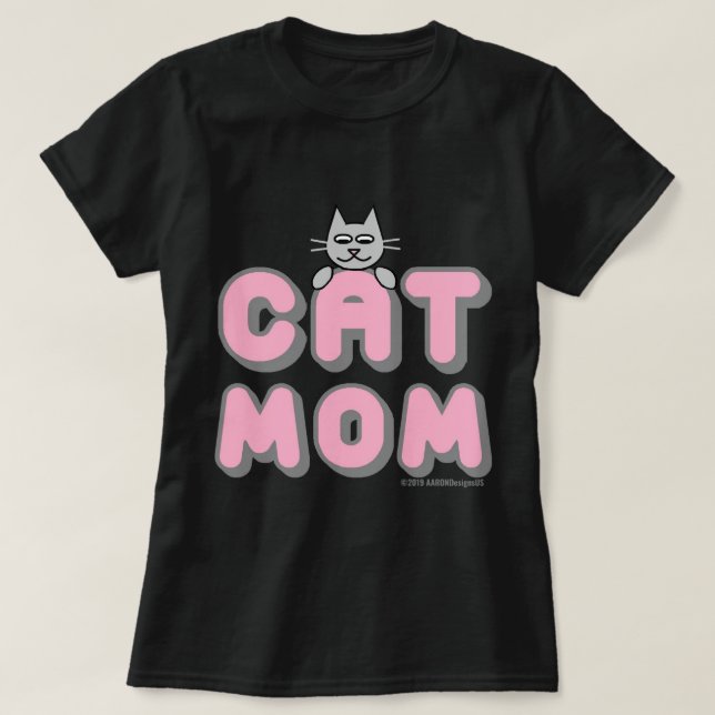 Camiseta "CAT MOM" rosa y negro (Diseño del anverso)