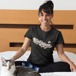 Camiseta Cat Mom Vintage Groovy Text 