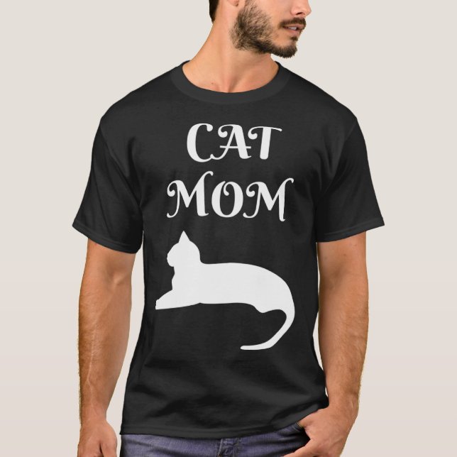 Camiseta Cat Mom White On Black (Anverso)