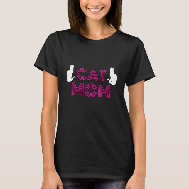 Camiseta Cat Mom Womens Tshirts with White Cat Silhouette (Anverso)