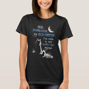 Camiseta Cat Moon Hello Darkness My Old Friend Night Cat Ki
