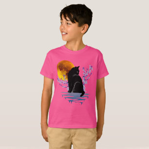 Camiseta CAT MOON IN BLOSSOM FLOWER GATOS NEGROS LOVER T-Sh