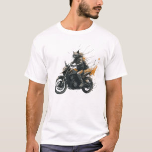 Camiseta CAT Motorcycle Samurai Dark Fantasy Watercolor Art
