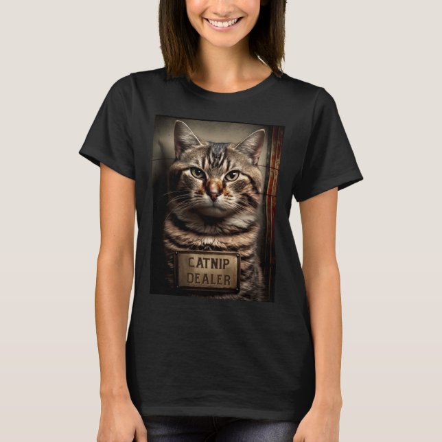 Camiseta Cat Mugshot  Catnip Dealer  Cat Dad and Cat Mom (Anverso)