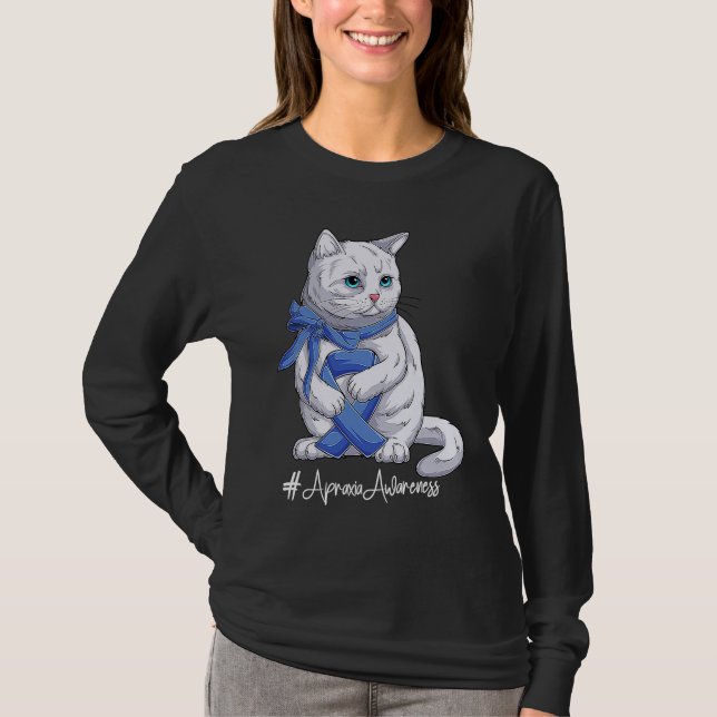 Camiseta Cat National Apraxia Awareness Mes Cinta Azul (Anverso)