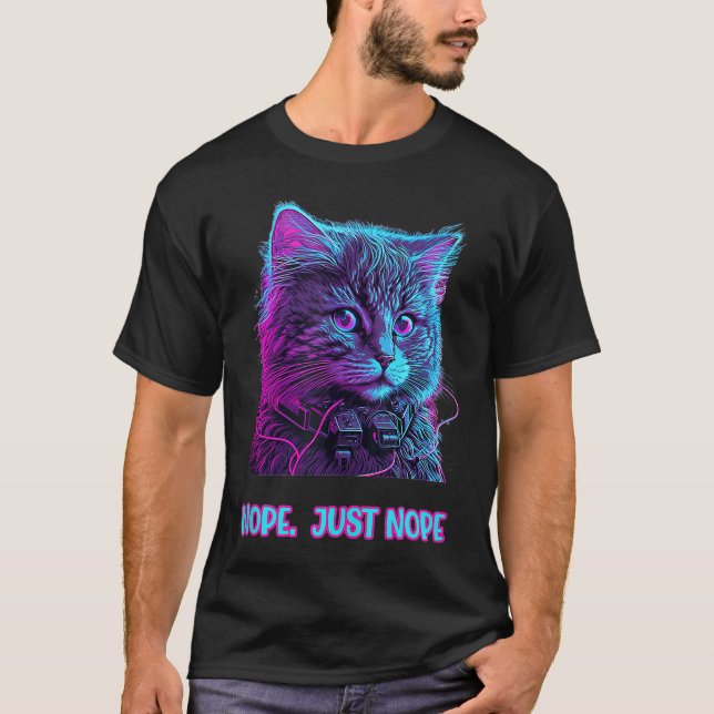 Camiseta Cat nope nope retrowave ragdoll escuchando (Anverso)