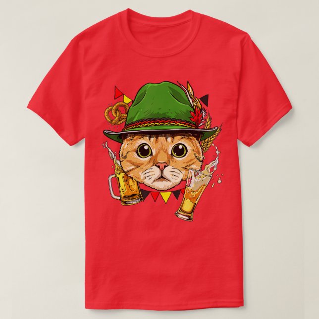 Camiseta Cat Oktoberfest Lederhosen Costume Fes de Cerveza  (Diseño del anverso)