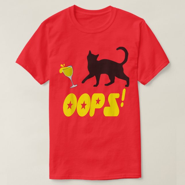 Camiseta Cat Oops Funny Black Cat Knocking Over A Yellow Gl (Diseño del anverso)