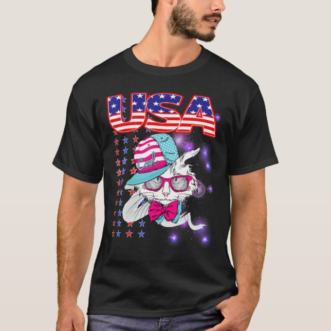 Camiseta Cat Patriotic USA Cat  Dog Moms 4th July Apparel (Anverso)