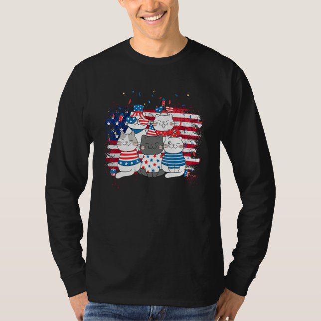Camiseta Cat Patriotic USA Flag Cat  Cat Moms 4th Of July (Anverso)