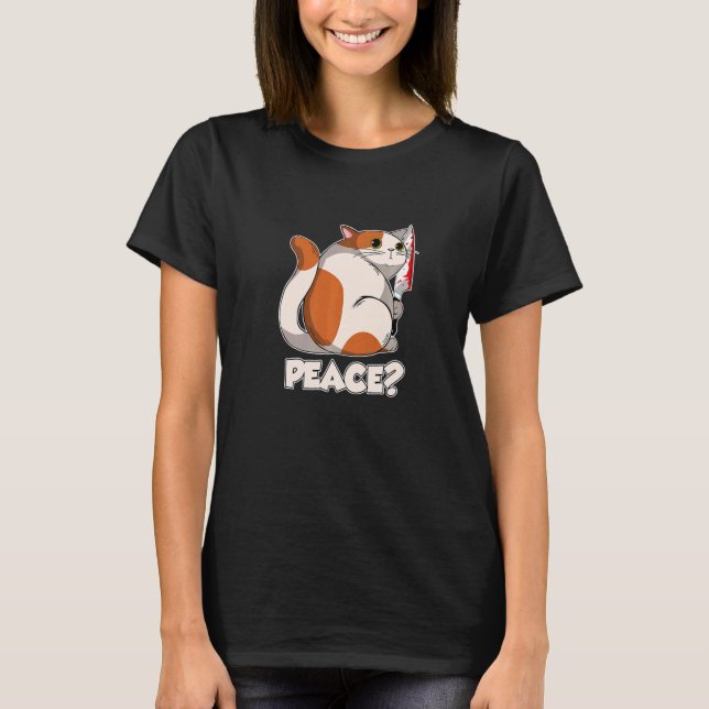 Camiseta Cat Peace Murderous Cat With Knife   (Anverso)