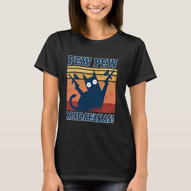 Camiseta Cat Pew Pew Madafakas Crazy Cat Paintball Gun Funn (Anverso)