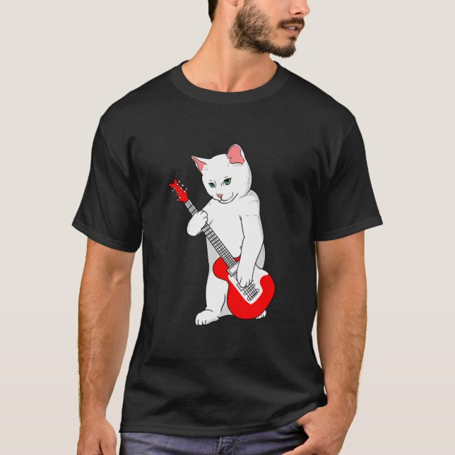 Camiseta Cat Playing Bass Guitar Bassist  (Anverso)