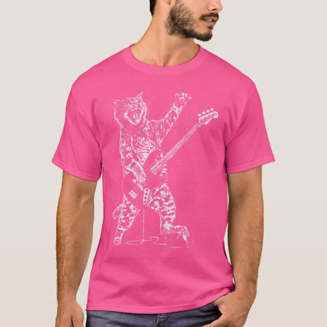 Camiseta Cat Playing Bass Guitar For Men Animal Playing Gui (Anverso)