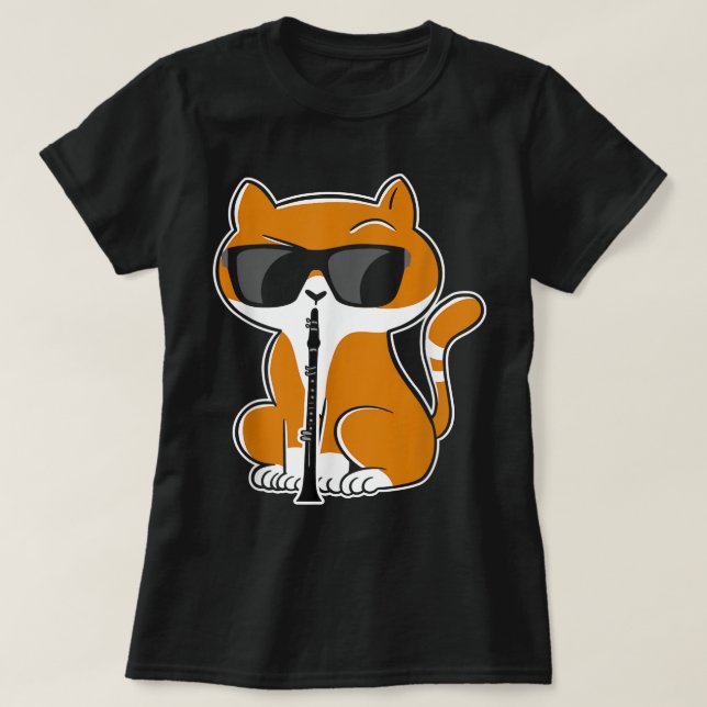 Camiseta Cat Playing Clarinet Kitty Marching Band Clarinet  (Diseño del anverso)