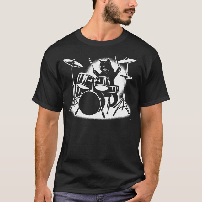 Camiseta Cat Playing Drums Drummer Novelty Music Lover Funn (Anverso)