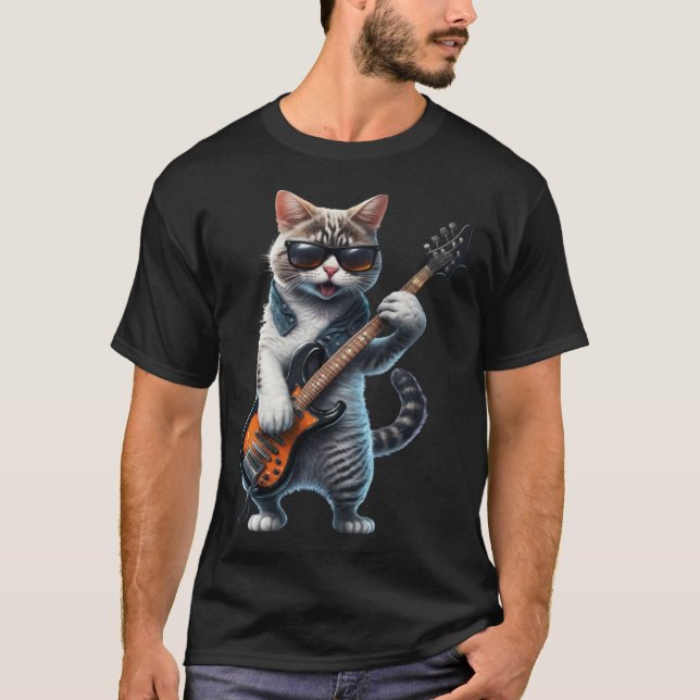 Camiseta Cat Playing Electric Bass Guitar  Animal Cat  Guit (Anverso)