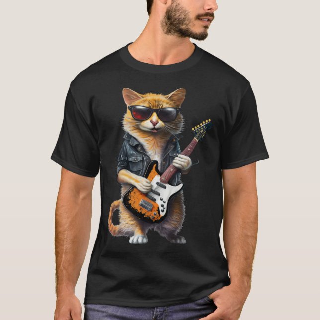 Camiseta Cat Playing Electric Guitar  Animal Cat  Guitar (Anverso)