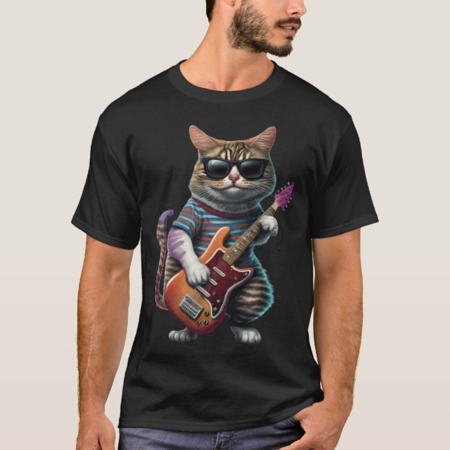 Camiseta Cat Playing Electric Guitar  Animal Cat  Guitar  1 (Anverso)