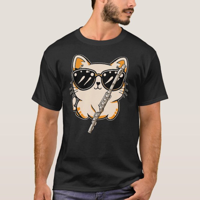 Camiseta Cat Playing Flute Music Playing Lover Expert Music (Anverso)