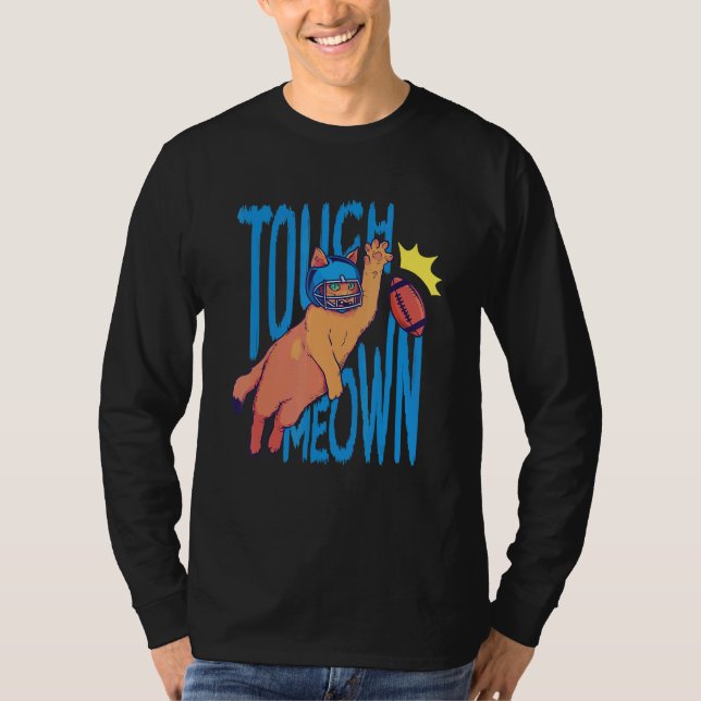 Camiseta Cat Playing Football Touchdown Meown Graphic Crewn (Anverso)