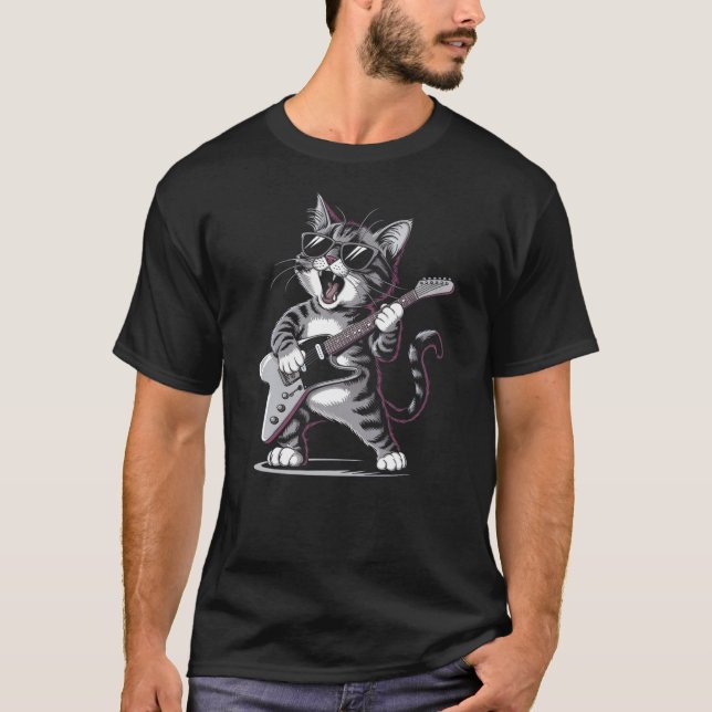 Camiseta Cat Playing Guitar - Fun Cat Lover and Guitarist A (Anverso)