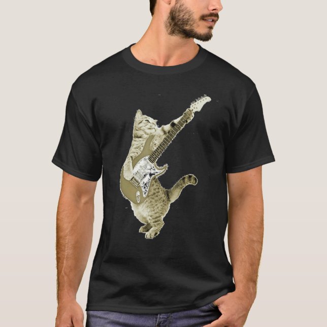 Camiseta Cat Playing Guitar Kitten Guitarist Rockstar (Anverso)