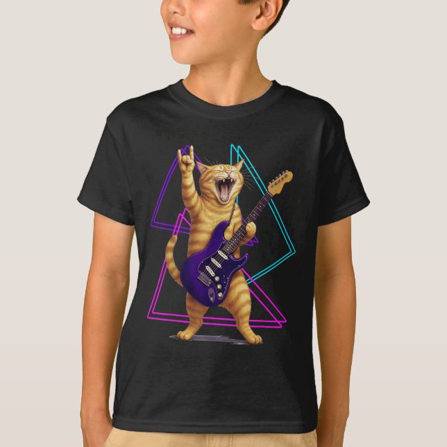 Camiseta Cat Playing Guitar Rock Star Rock And Roll Men Wom (Anverso)