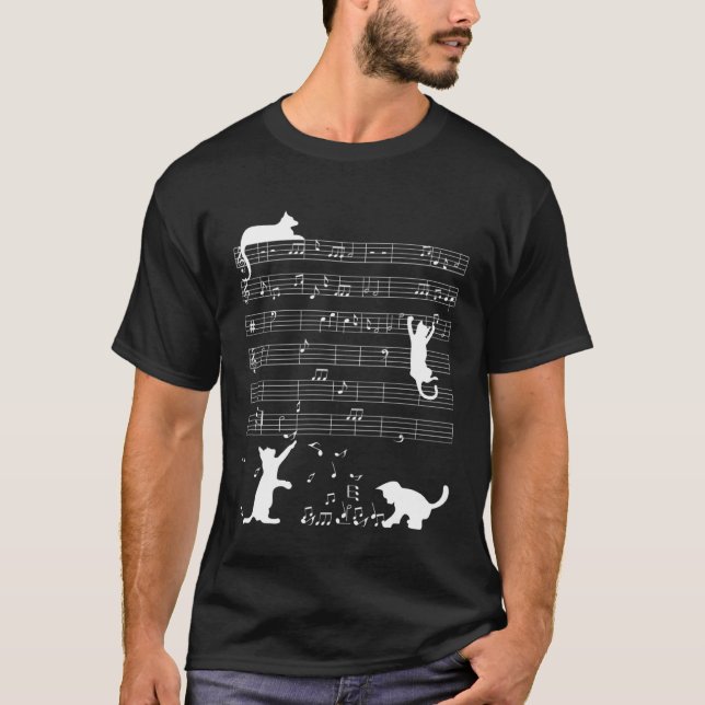 Camiseta Cat Playing Music Note  Clef Musician Music Women  (Anverso)