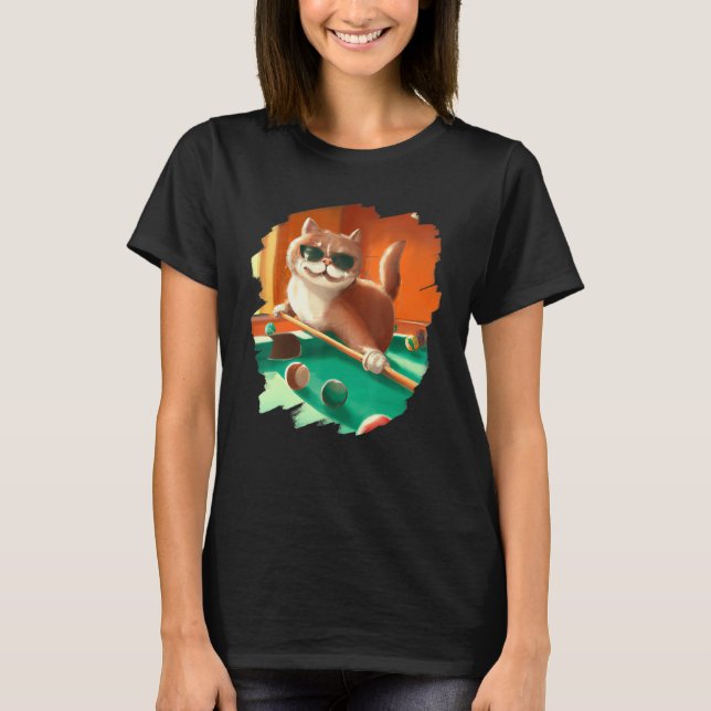 Camiseta Cat Playing Pool Billiards in Lounge Cool   Cats (Anverso)
