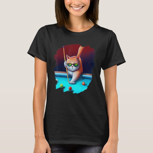 Camiseta Cat Playing Pool Billiards in Lounge Cool  Cats 1 (Anverso)