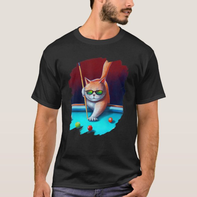 Camiseta Cat Playing Pool Billiards in Lounge Cool  Cats 1 (Anverso)